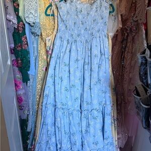 JessaKae Light Blue Floral Smocked Maxi Dress
